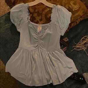 No Boundaries Sky Blue Ruffled Top